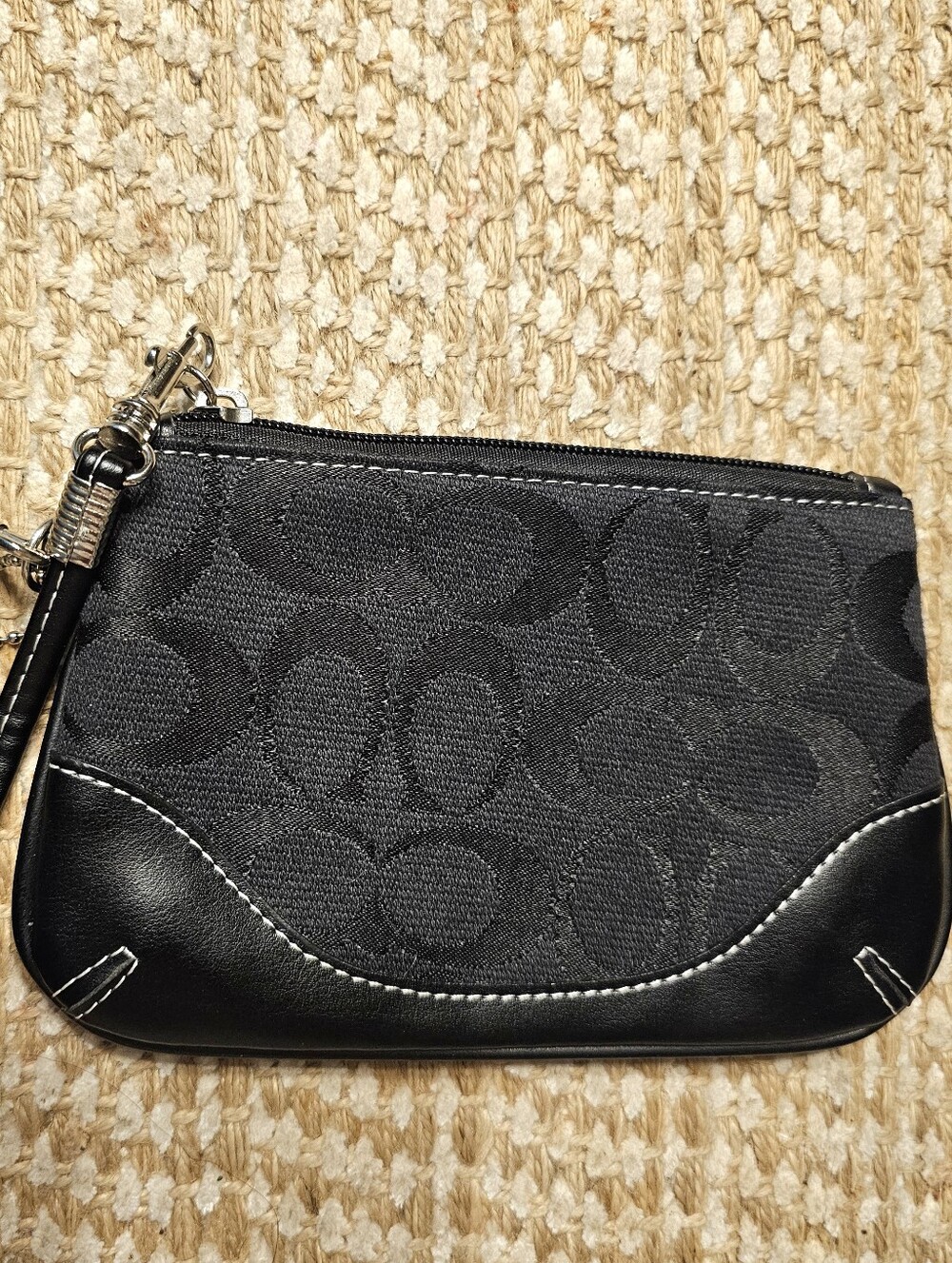 Coach Black Signature Canvas Wristlet with Leather Trim